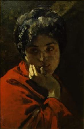 Domenico Morelli Ritratto di donna in rosso France oil painting art